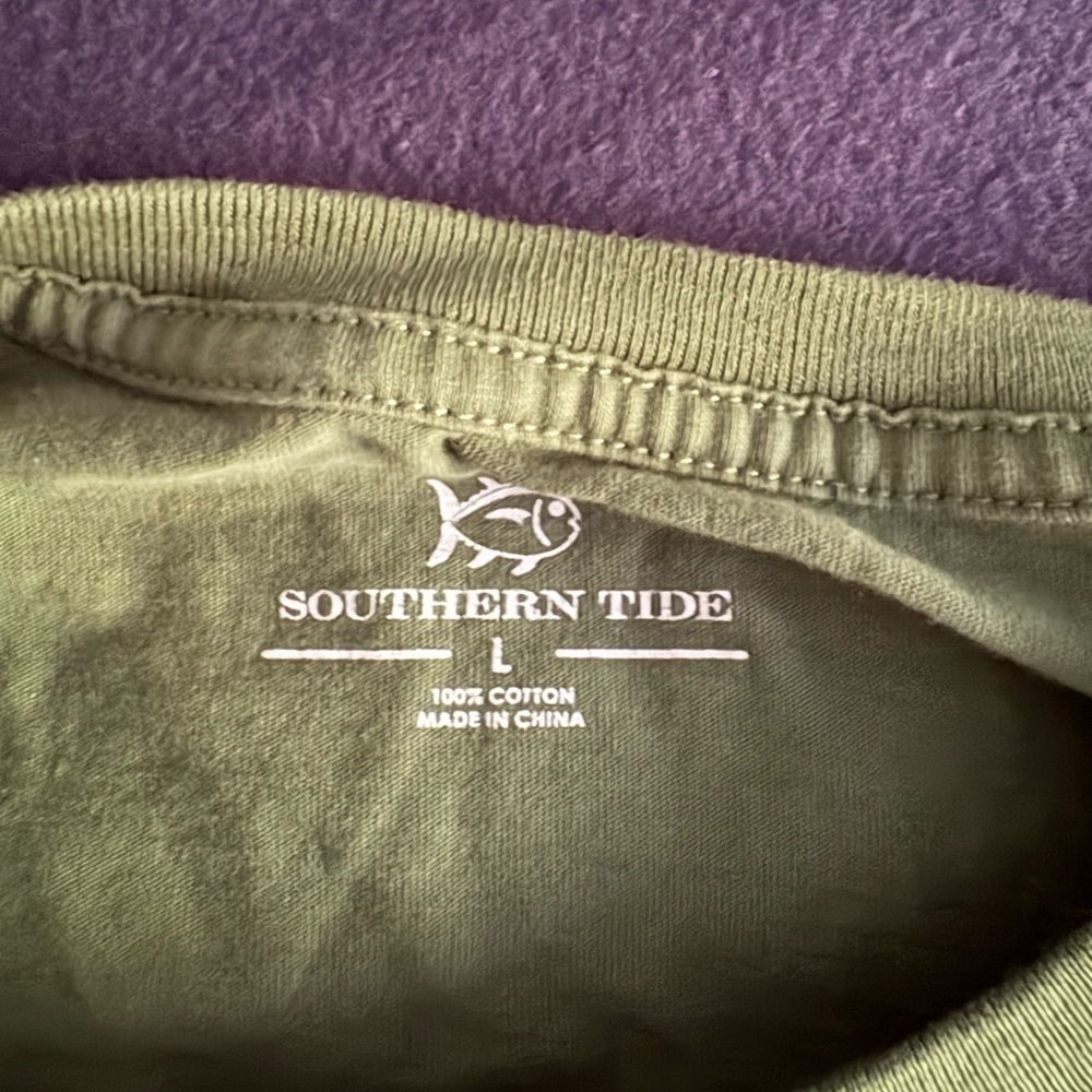 Southern Tide Olive Long Sleeve Men's Tee - Picture 2 of 3